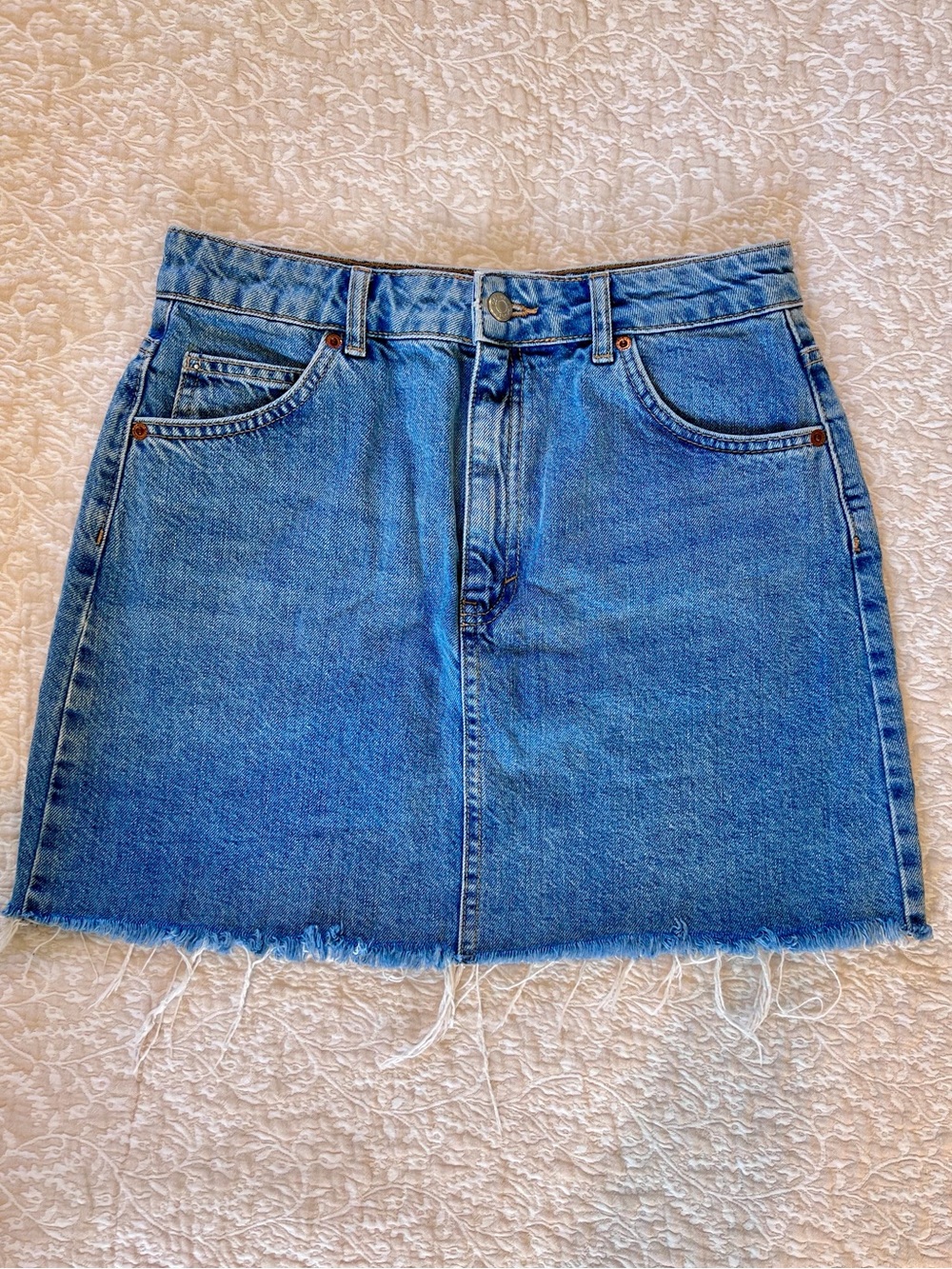 Topshop Light Blue Denim Mini Skirt with Raw Hem
